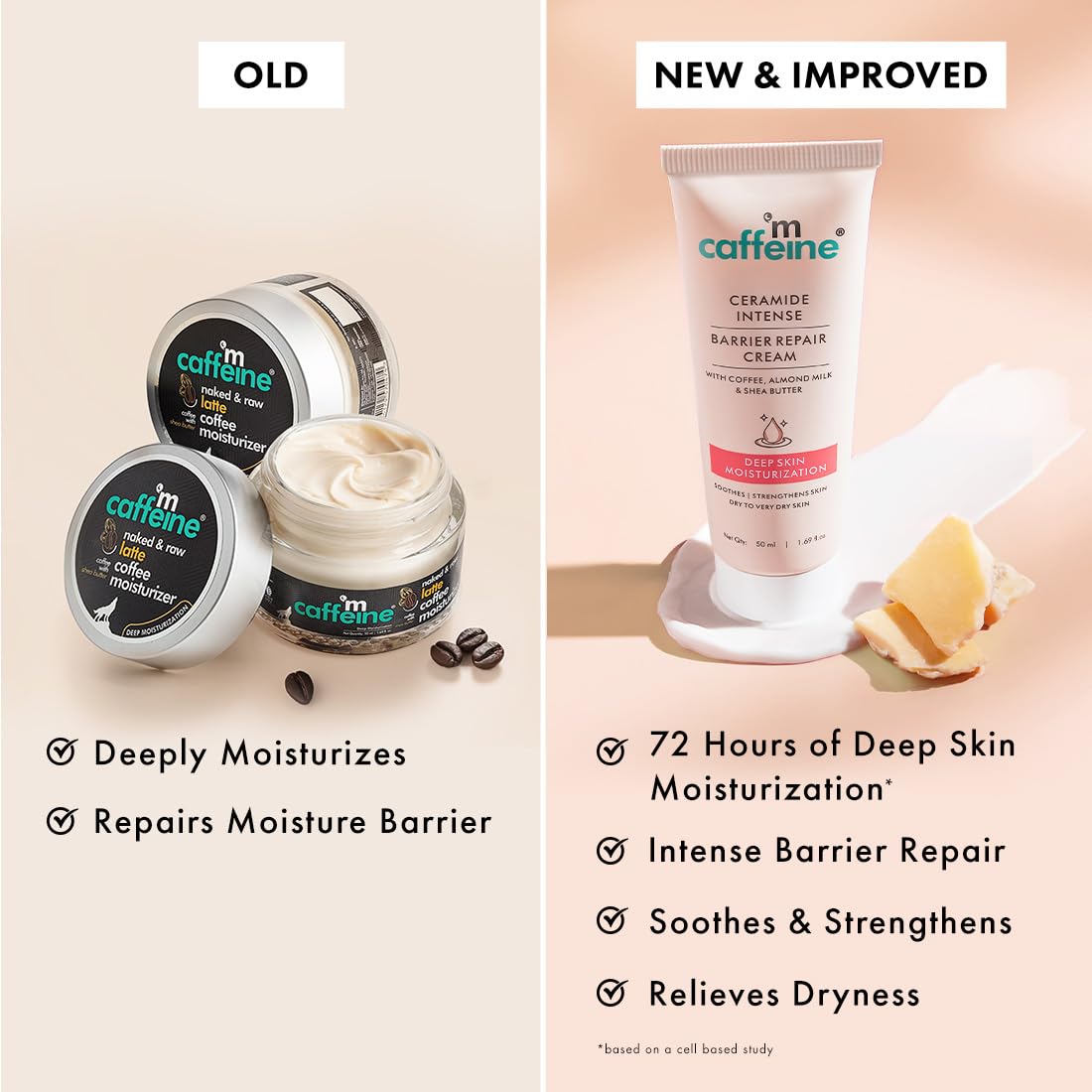 mCaffeine Ceramide Intense Barrier Repair Cream | 72Hrs Deep Skin Moisturization | Repairs & Strengthens Skin | Soothing & Creamy Moisturizer For Dry to Very Dry Skin | For Men & Women - 50ml