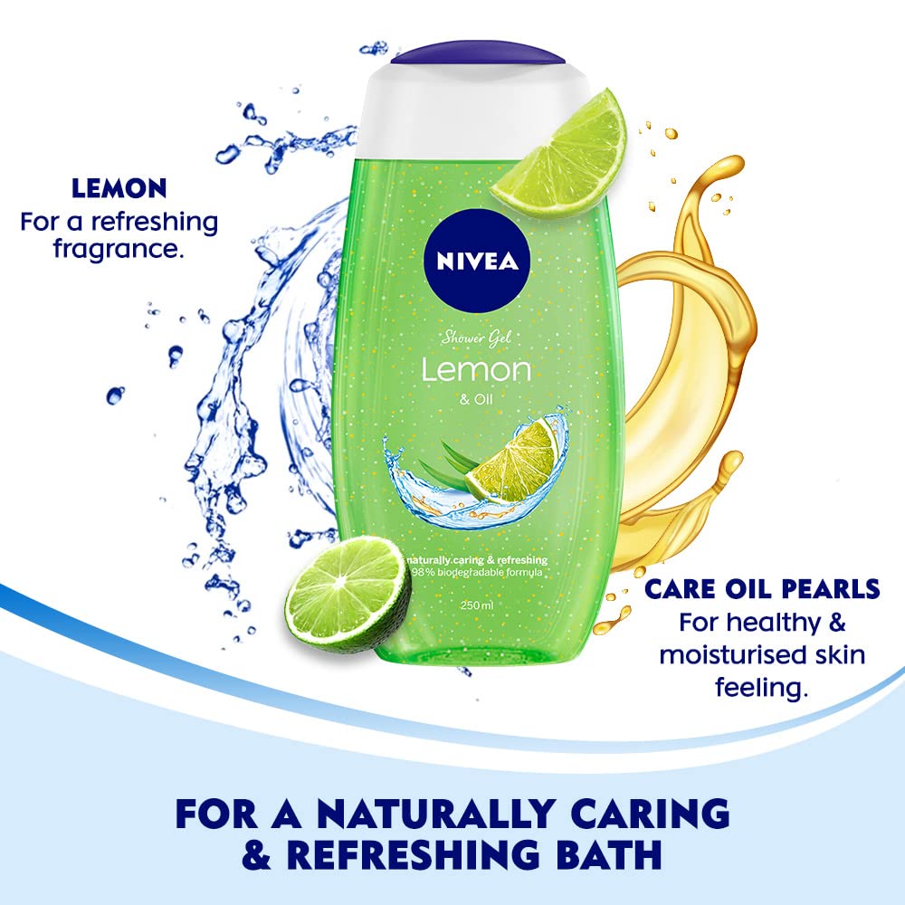 NIVEA Body Lotion for Very Dry Skin, 600 ml & NIVEA Body Wash, Lemon & Oil Shower Gel, Pampering Care with Refreshing Scent of Lemon, 500 ml