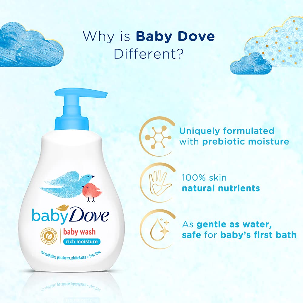 Baby Dove Rich Moisture Baby Lotion 200 ml, No Tears Baby Shampoo 200ml and Hair to Toe Baby Wash 200 ml, Hypoallergenic, No Sulphates, No Parabens