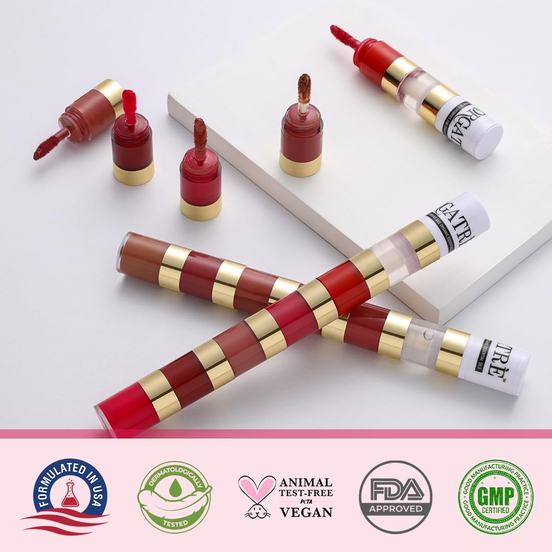 Orgatre 5-in-1 Liquid Lipstick | Waterproof Matte & Gloss | Classic Shades | Smudge-Proof, Non-Drying, Hydrating | Highly Pigmented & Long-Lasting