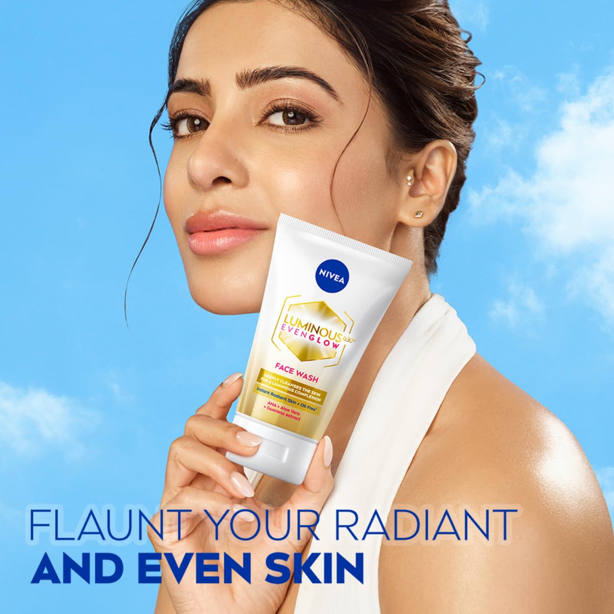 NIVEA Luminous Even Glow Face wash with an oil free formula, infused with AHA, Aloe vera, Guarana Extracts, Deeply cleanses, for Normal & Sensitive Skin, For Women & Men | 50ml