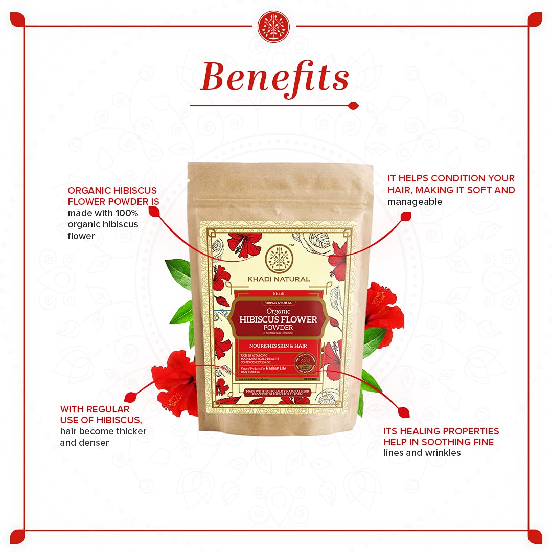 KHADI NATURAL Hibiscus Flower Organic Powder Pack of 2 (2x100gm) 200gm