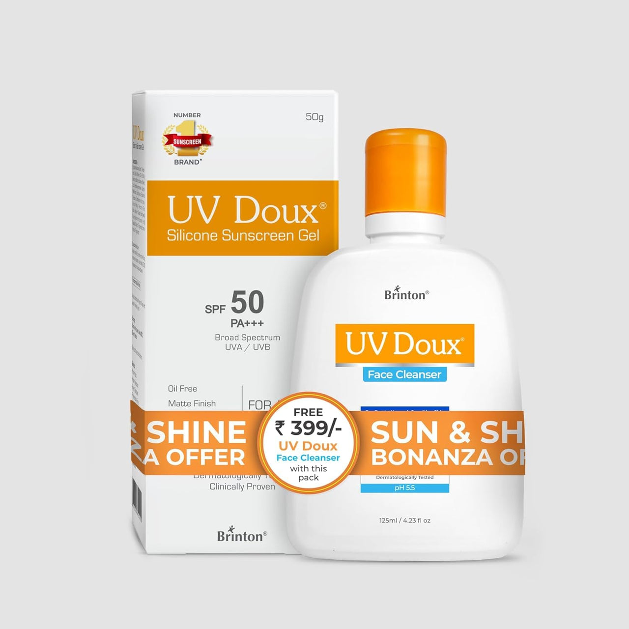 UV Doux Silicone Sunscreen Gel SPF50 PA+++ 50gm & UV Doux Face Cleanser 125ml Combo | Ultimate Skincare Duo for Sun Protection & Deep Cleansing | Non-Greasy, Dermatologist-Tested