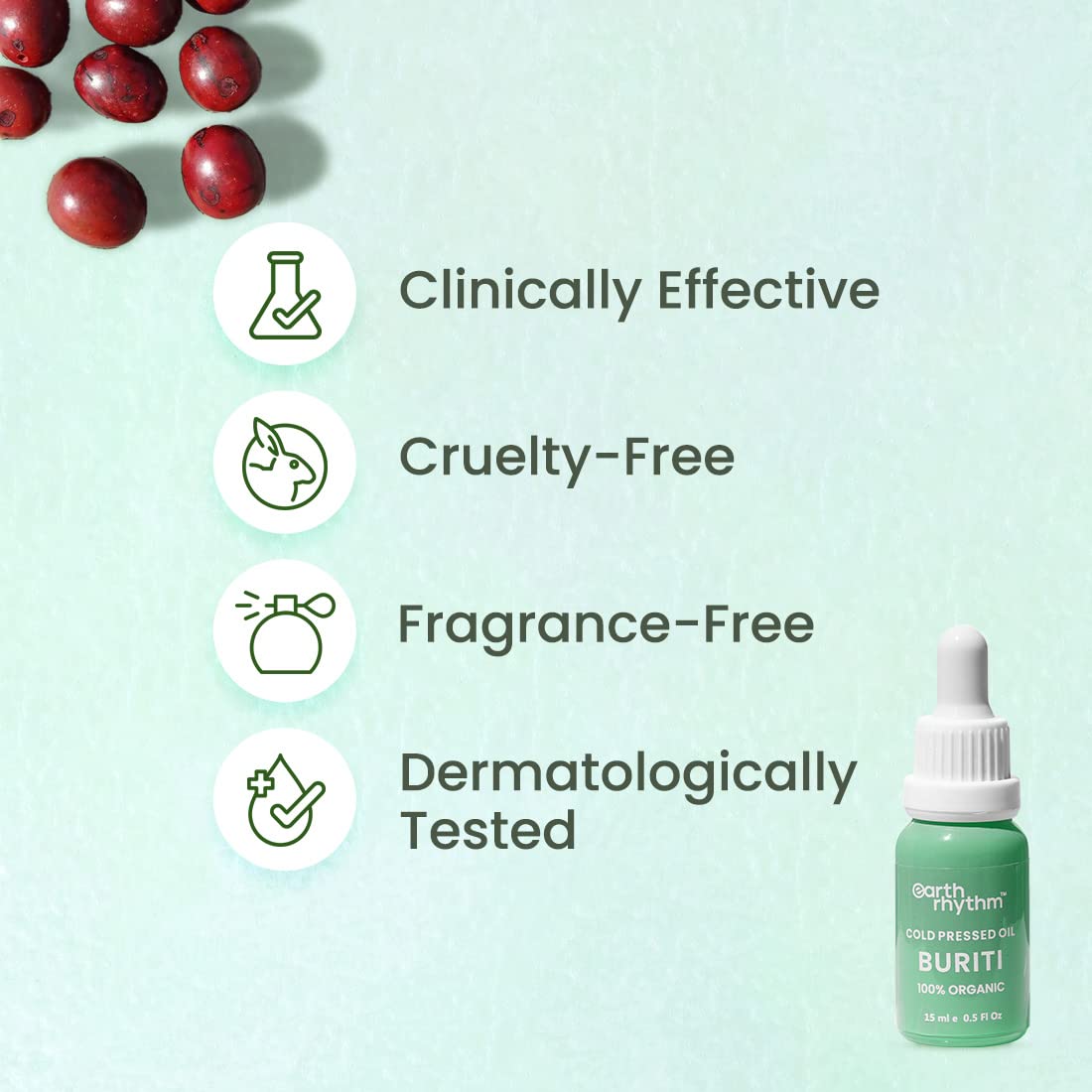 Earth Rhythm Buriti Cold Pressed Facial Oil- 15GM | Repairs, Nourishes, Moisturizes