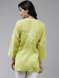 Ada Women's  Hand Embroidered Lucknowi Chikankari Cotton Straight Short Top Kurti A178625