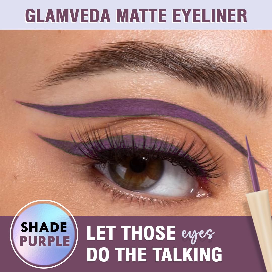 Glamveda Super Matte Liquid Eyeliner – Purple, Smudge-Proof, Waterproof, Quick Drying | 24-Hour Long Stay | Smooth Application | Bold, Clean, Smudge-Free Look
