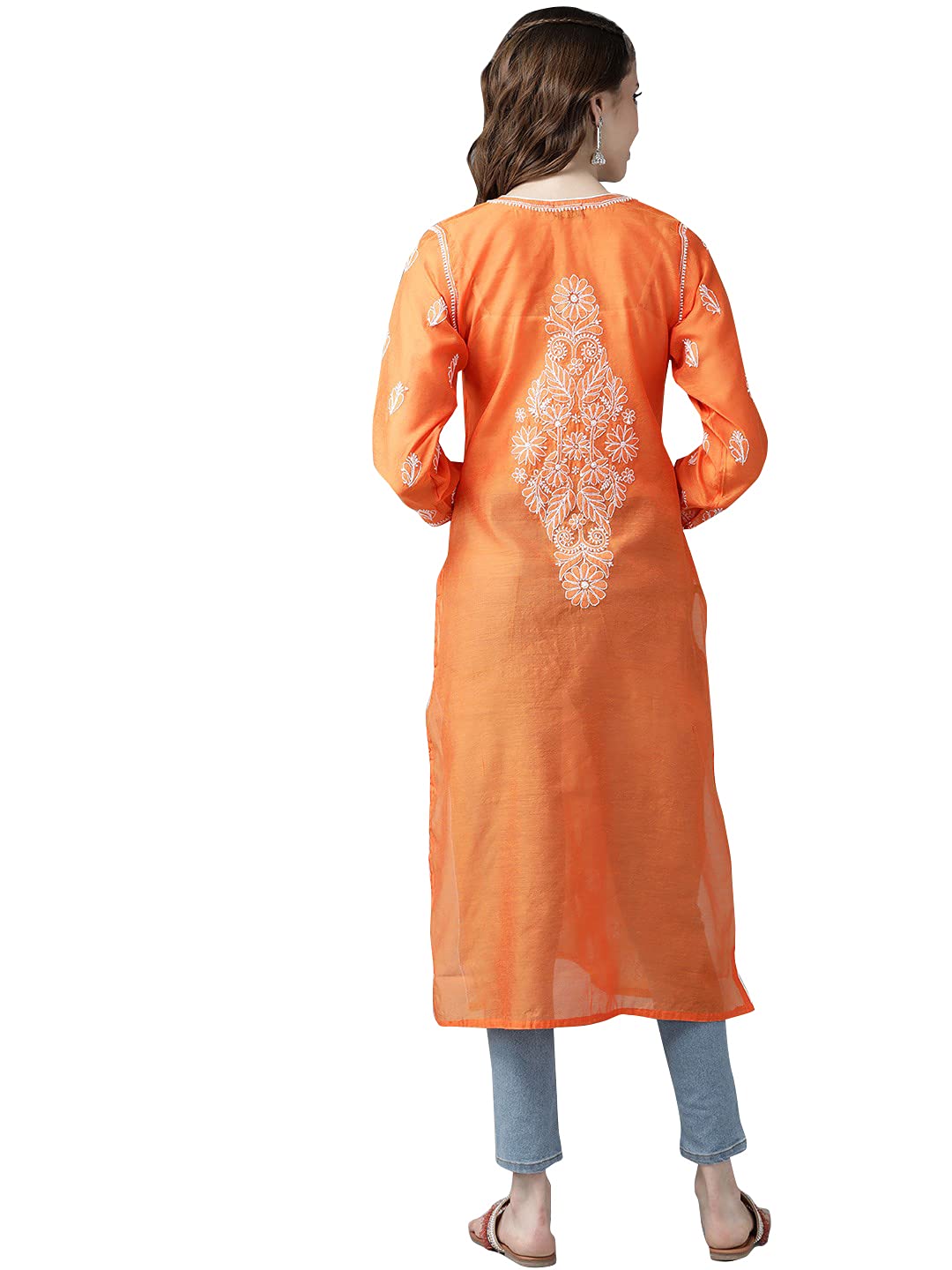 Ada Hand Embroidered New Lucknowi Chikankari Chanderi Kurta Kurti for Women A411175