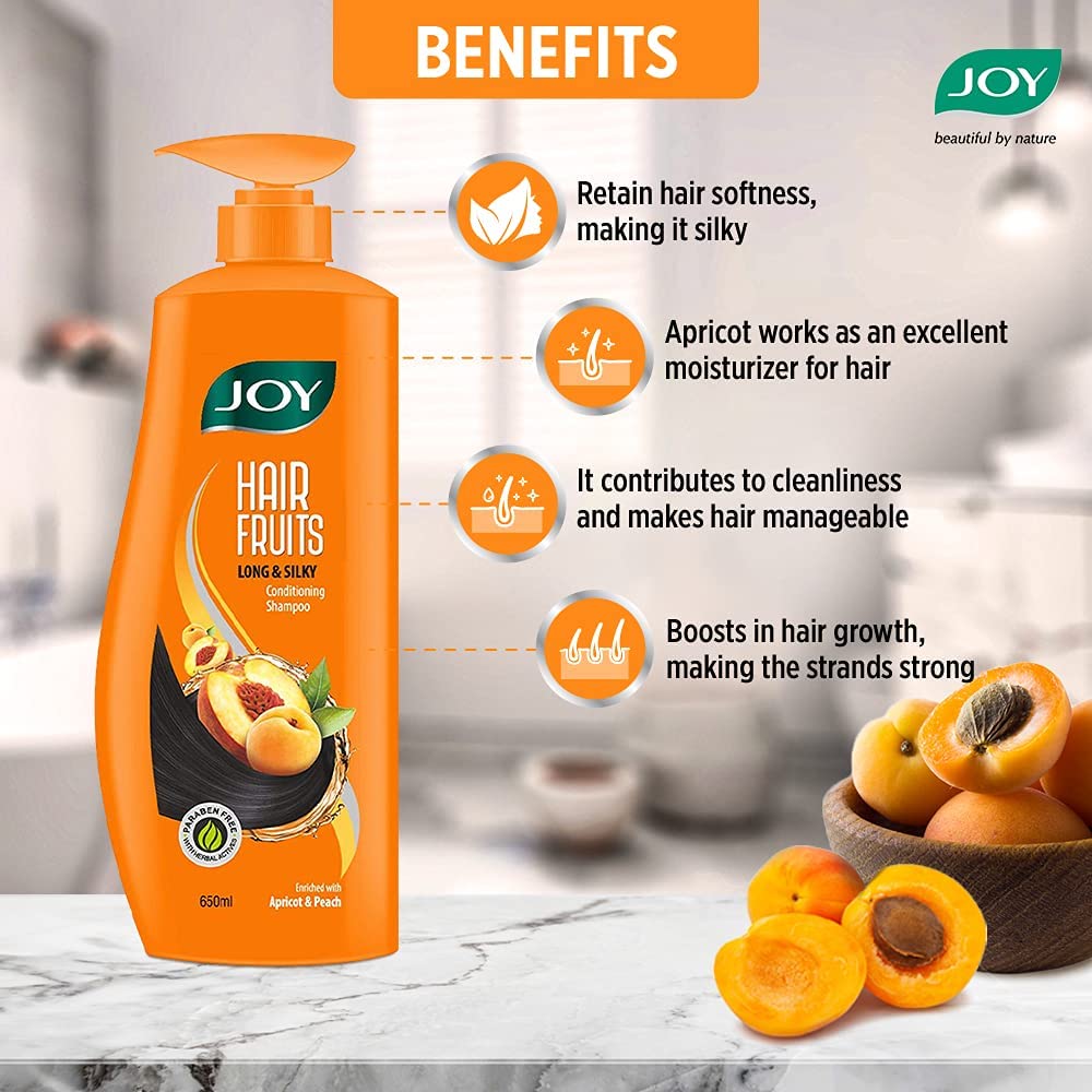 Joy Hair Fruits Long & Silky Conditioning Shampoo Enriched with Apricot & Peach, 650 ml