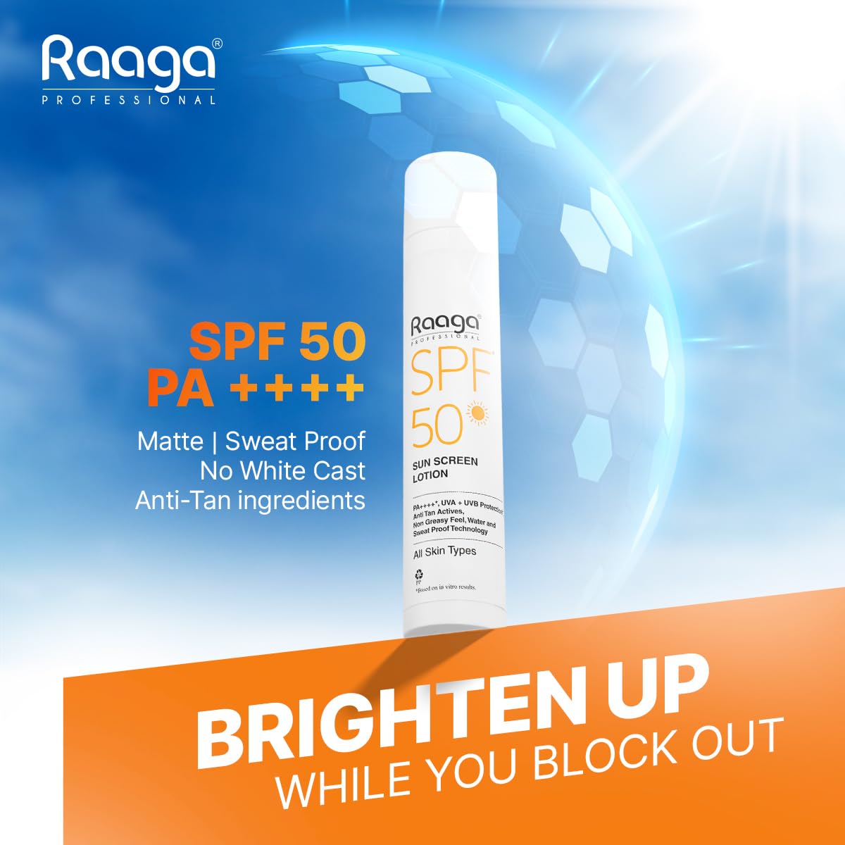 Raaga Professional SPF 50 Sunscreen Lotion | PA++++, UVA + UVB Protection, Anti Tan Activities, Non-Greasy Feel, Water and Sweat Proof Technology (55 ml)