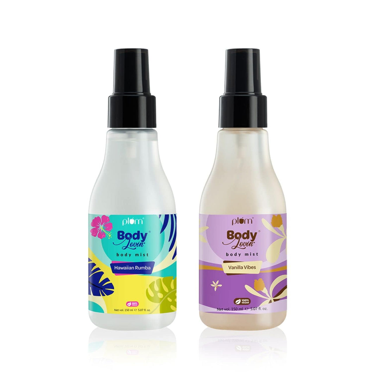Plum Body Lovin' Beachy Combo For Women, Vanilla & Hawaiian Rumba Vibes Body Mist Duo, Super-Refreshing, Aloe-Infused, Body Mist, 300ml