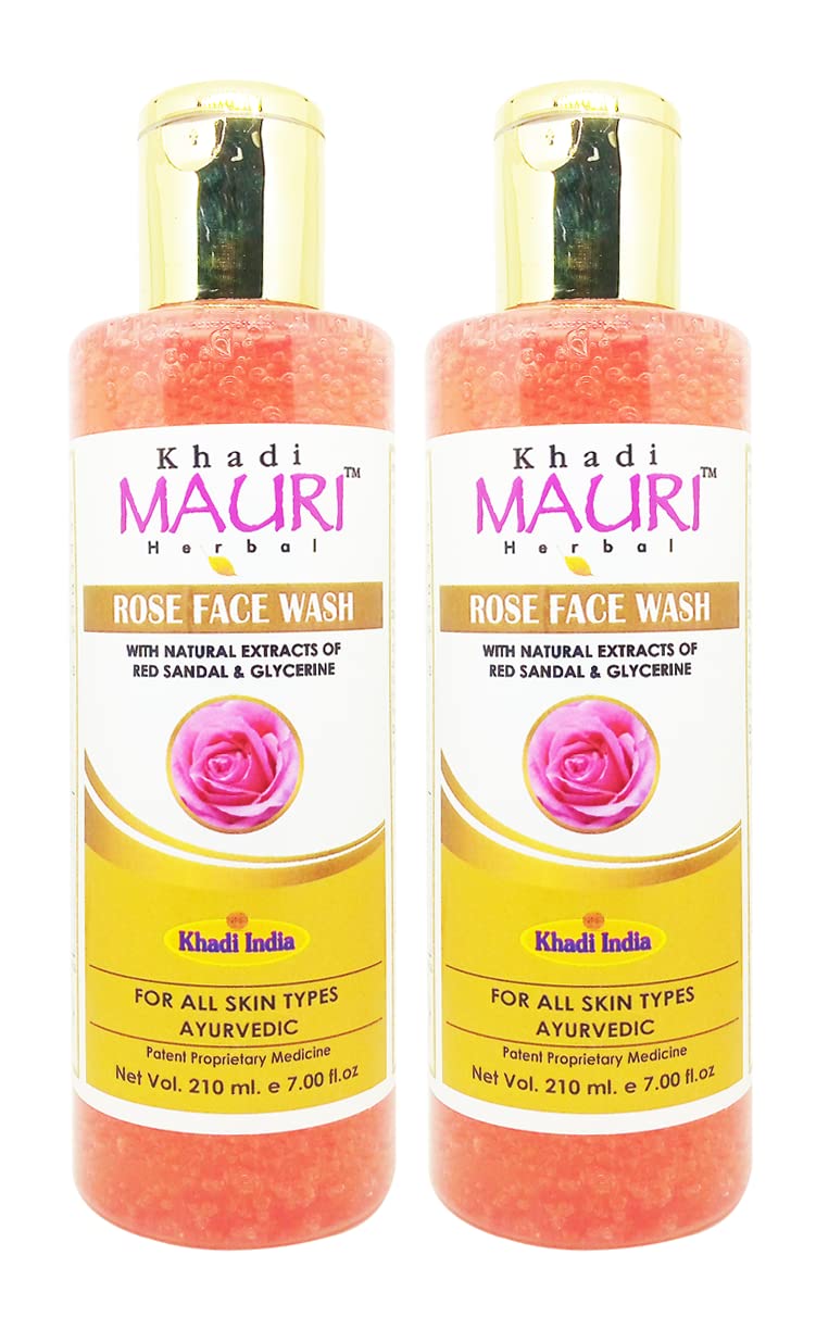 Khadi Mauri Herbal Rose Face Wash | Nourishing & Acne-Reducing | Removes Dirt, Impurities & Excess Oil | Smooth & Radiant Skin | Natural & Chemical-Free | Made with Rose Petals |Pack of 2 | 420 ml