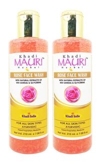 Khadi Mauri Herbal Rose Face Wash | Nourishing & Acne-Reducing | Removes Dirt, Impurities & Excess Oil | Smooth & Radiant Skin | Natural & Chemical-Free | Made with Rose Petals |Pack of 2 | 420 ml