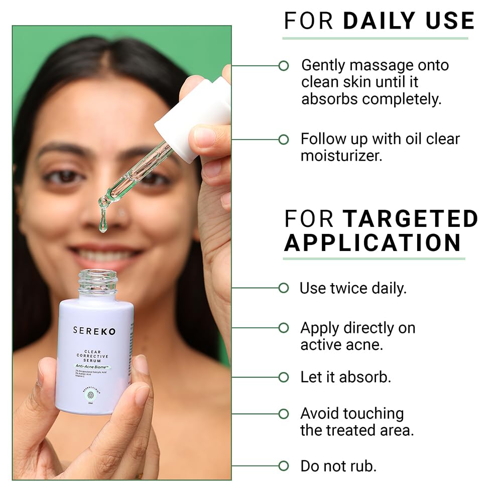 Sereko Clear Corrective Serum with 2% Encapsulated Salicylic Acid BHA & 3% Azelaic Acid | Active Acne | Reducing Sebum Production | Pigmentation & Dark Spots for Oily | Acne-Prone Skin 30ml - Pack 1