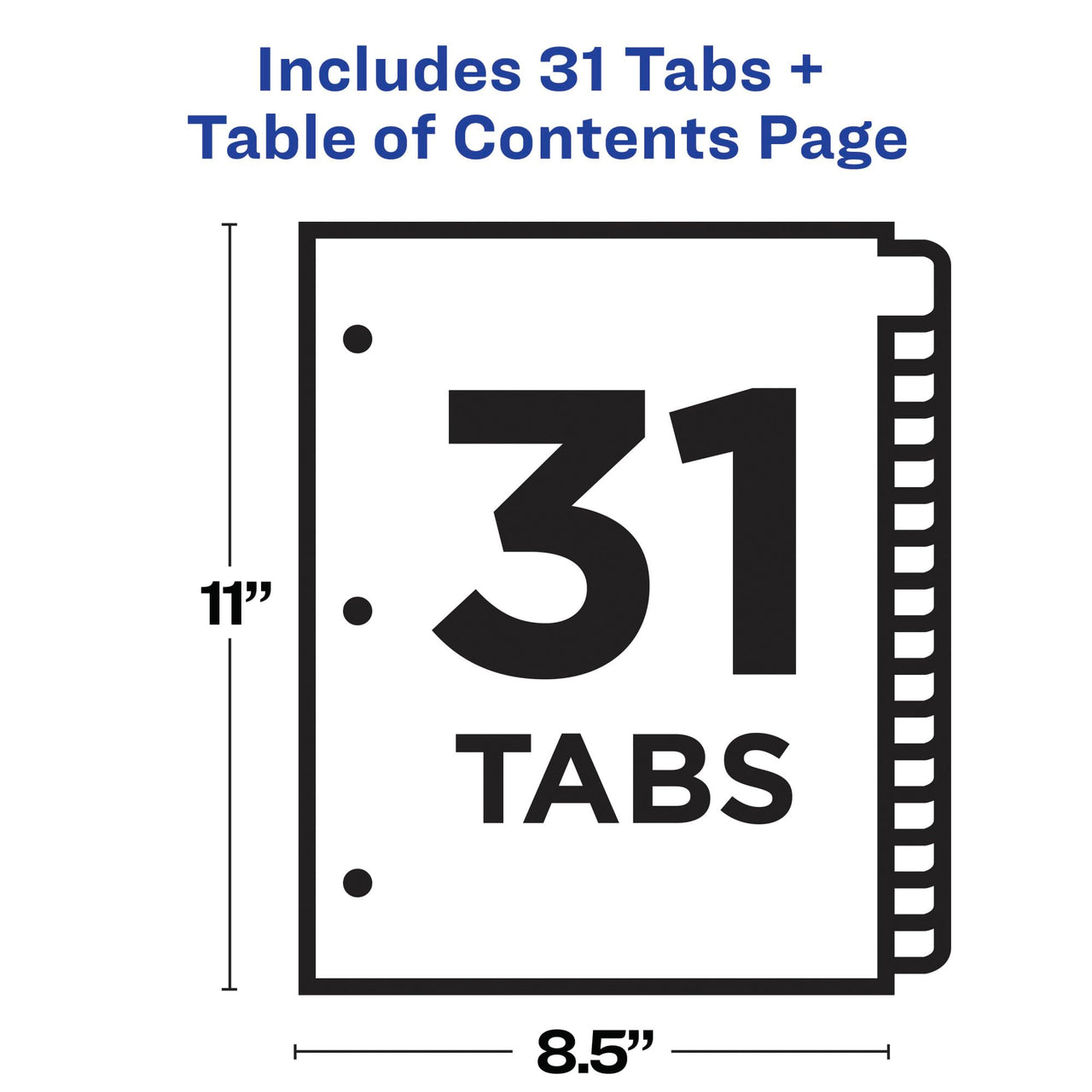 Avery 1-31 Tab Dividers for 3 Ring Binders, Customizable Table of Contents, Multicolor Tabs, 1 Set (11129) Divider