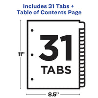 Avery 1-31 Tab Dividers for 3 Ring Binders, Customizable Table of Contents, Multicolor Tabs, 1 Set (11129) Divider