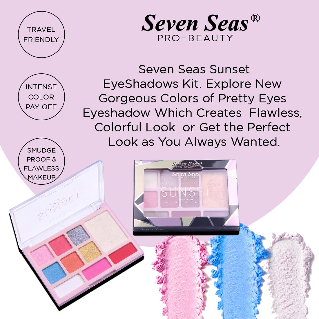Seven Seas Sunset 10 Pigmented Colors Eyeshadow Palette| Long Wearing And Easily Blendable Eye Makeup Palette | Multicolor - 24.4Gm | Matte,Shimmery & Metallic Finish (Natural)