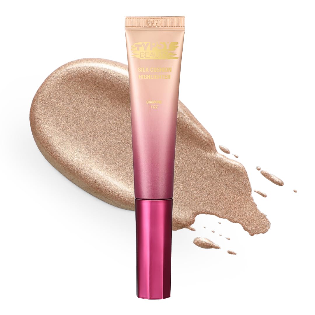 Typsy Beauty | Silk Cushion Liquid Highlighter Wand - Diamond Fizz - Champagne toned | Cushion Tip Applicator | Formulated in Italy | Lightweight & Buildable | Luminous Glow | Easy to Use | 15ml