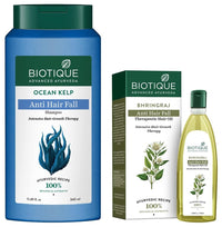 Biotique Bio Kelp Protein Shampoo for Falling Hair Intensive Hair Regrowth Treatment, 340ml & Biotique Bio Bhringraj Oil,100 ml