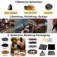 2Pcs Triple Protection Bracelet,Natural Tigers Eye Black Obsidian and Hematite 8 MM Beads Bracelet for Men Women Gift, Healing Crystal Bracelet Bring Luck and Prosperity and Happiness (Green) Green