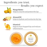 Shankara Gheesutrā Mango Lip Butter, Ayurvedic Lip Balm for Soothing Dry, Inflamed and Chapped Lips - Nourishment, Moisturizing and Hydration up to 12 Hours - 5 ml (Pack of 1)