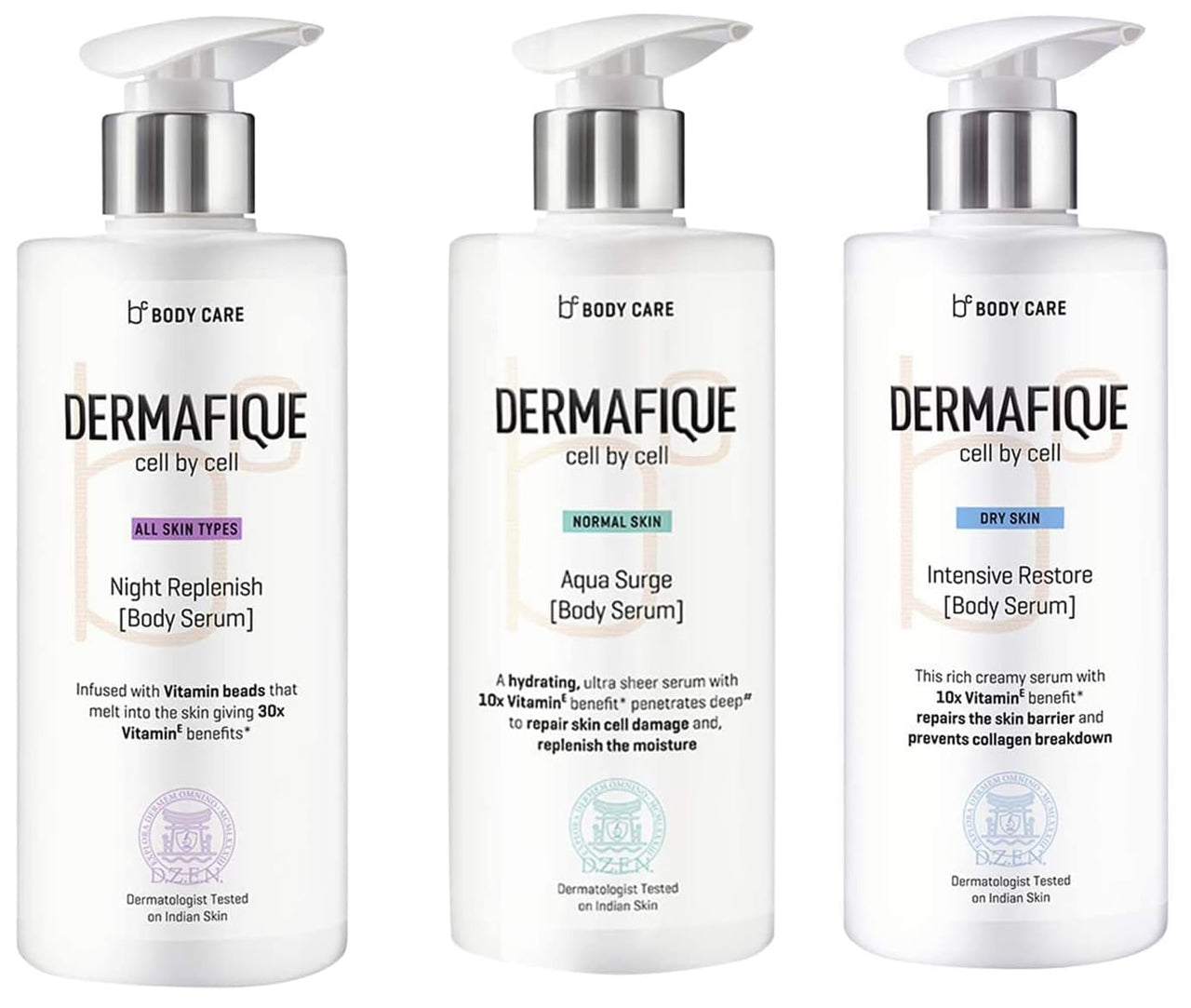Dermafique Intensive Restore Body Serum&Dermafique Aquasurge Body Serum&Dermafique Night Replenish Body Serum