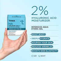 Twasa 2% Hyaluronic Acid Gel Cream 50g | Oil-Free, Non-Sticky, Light Water Gel for Fast Absorption & Intense Hydration | Long Lasting Hydration | For Dry Skin, Normal & Sensitive Skin