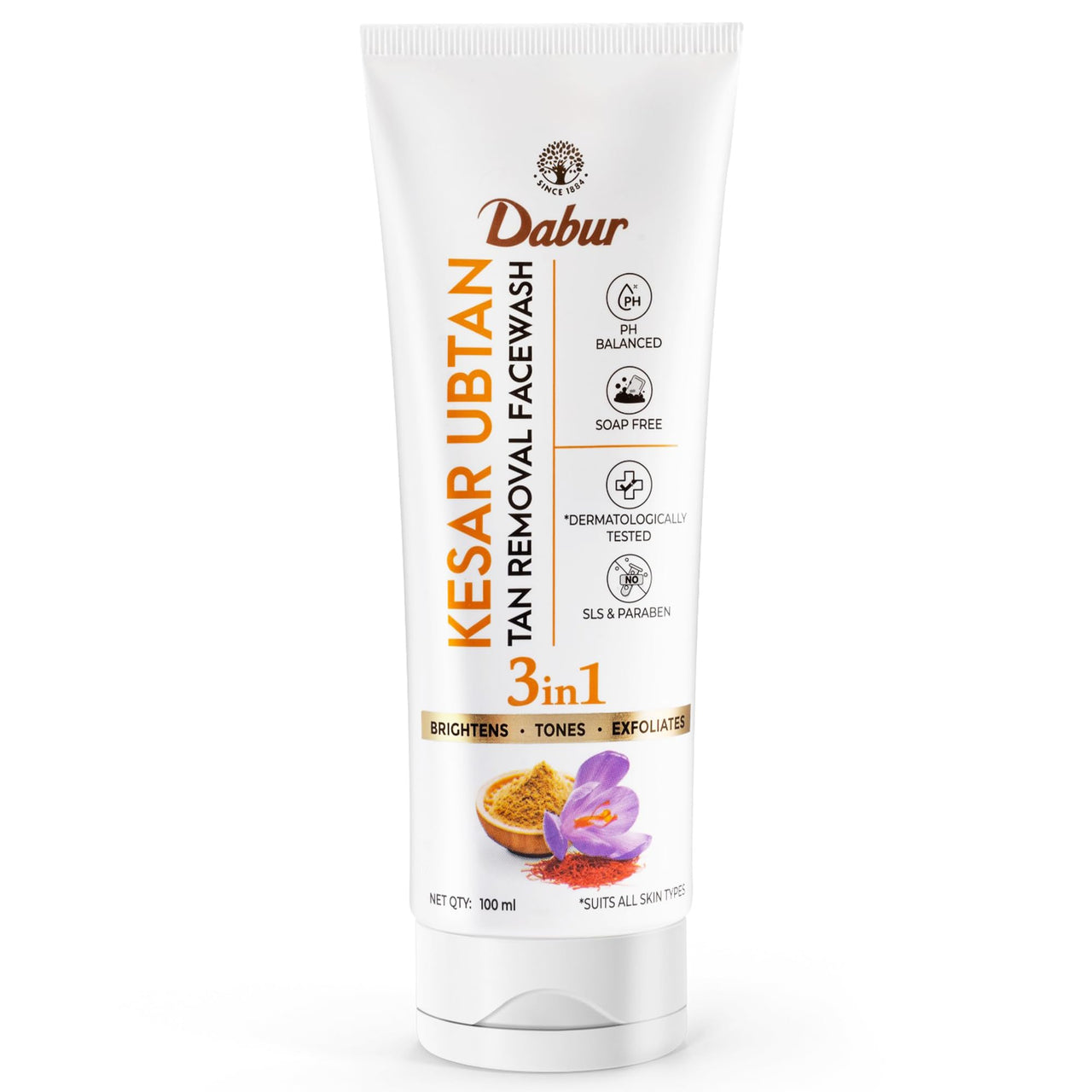 DABUR Kesar Ubtan Face Wash-100Ml|Enriched With Natural Turmeric, Niacinamide & Saffron To Brighten, Tone And Gently Exfoliate Skin|For Removing Tan, Dark Spots, Dirt & Impurities|For Men & Women