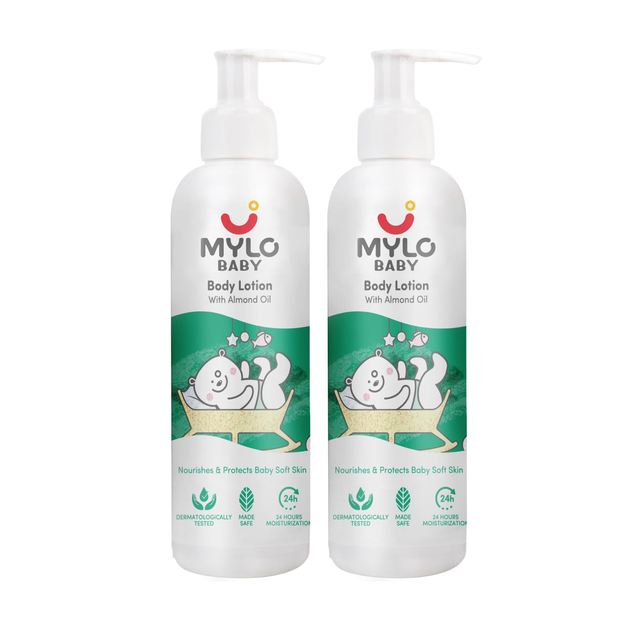Mylo Baby Body Lotion 200ml Pack of 2 | Made Safe Certified | Dermatologically Tested | Long Lasting 24 Hours Moisturization | Soothes Dryness