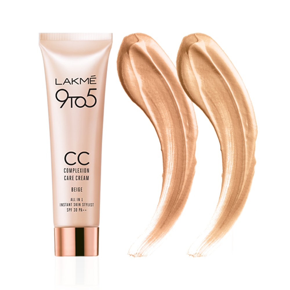 Lakmé 50 Spf Sun Expert Tinted Sunscreen For Combination Skin Type Cream (50 G) & 9 To 5 Cc Cream Mini, 01 - Beige, Spf 30 - Tinted Moisturizer To Brighten Skin, Conceal Dark Spots, 9 G Pack of 2