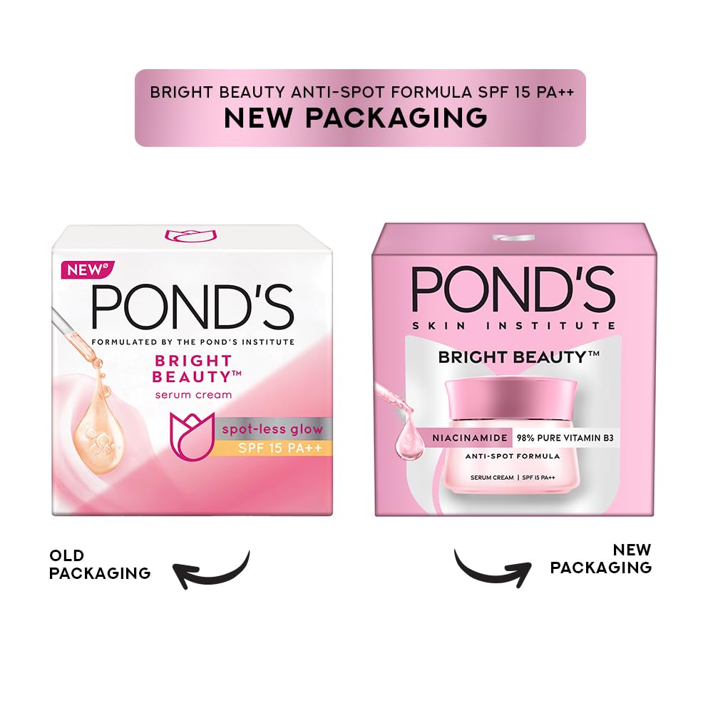 Pond's Bright Beauty Anti-Spot Serum Cream with Niacinamide and SPF 15 PA++, Fades Dark Spots and Reveals Bright Skin, 50g