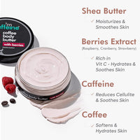 mCaffeine Coffee & Berries Body Butter with Shea Butter for Deep Moisturization & Soft Skin -Nourishes Dry Skin | Vitamin C Rich Non-Sticky Moisturizer with Fruity Coffee Aroma | For Women & Men -100g