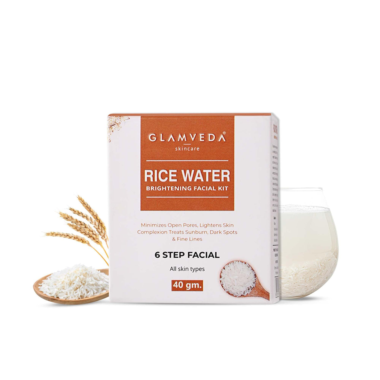 Glamveda Rice Water Brightening Facial Kit | 6 Steps | 40 gm | Evens Skin Tone & Lightening