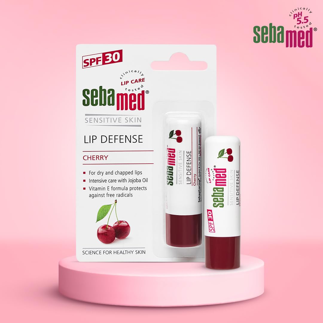 Sebamed Lip defense 4.8gm, Cherry | SPF 30 |Lip balm for Dry & Chapped lips with natual oil & Vitamin E | UV protection | Dermatologically tested