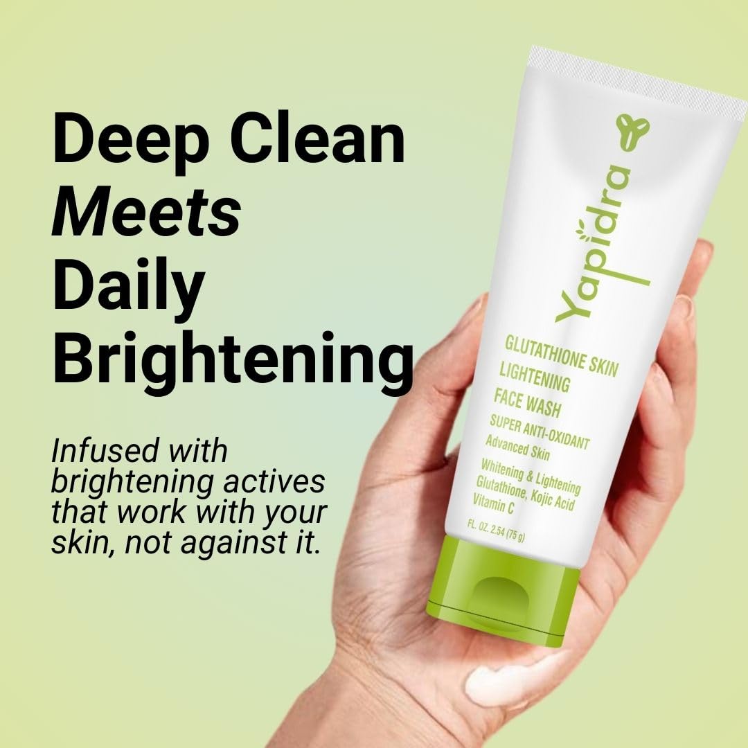 Yapidra Glutathione Brightening Face Wash 75g | Enhances Skin Radiance & Reduces Pigmentation | Infused with Kojic Acid, Vitamin C & Antioxidants | Suitable for All Skin Types