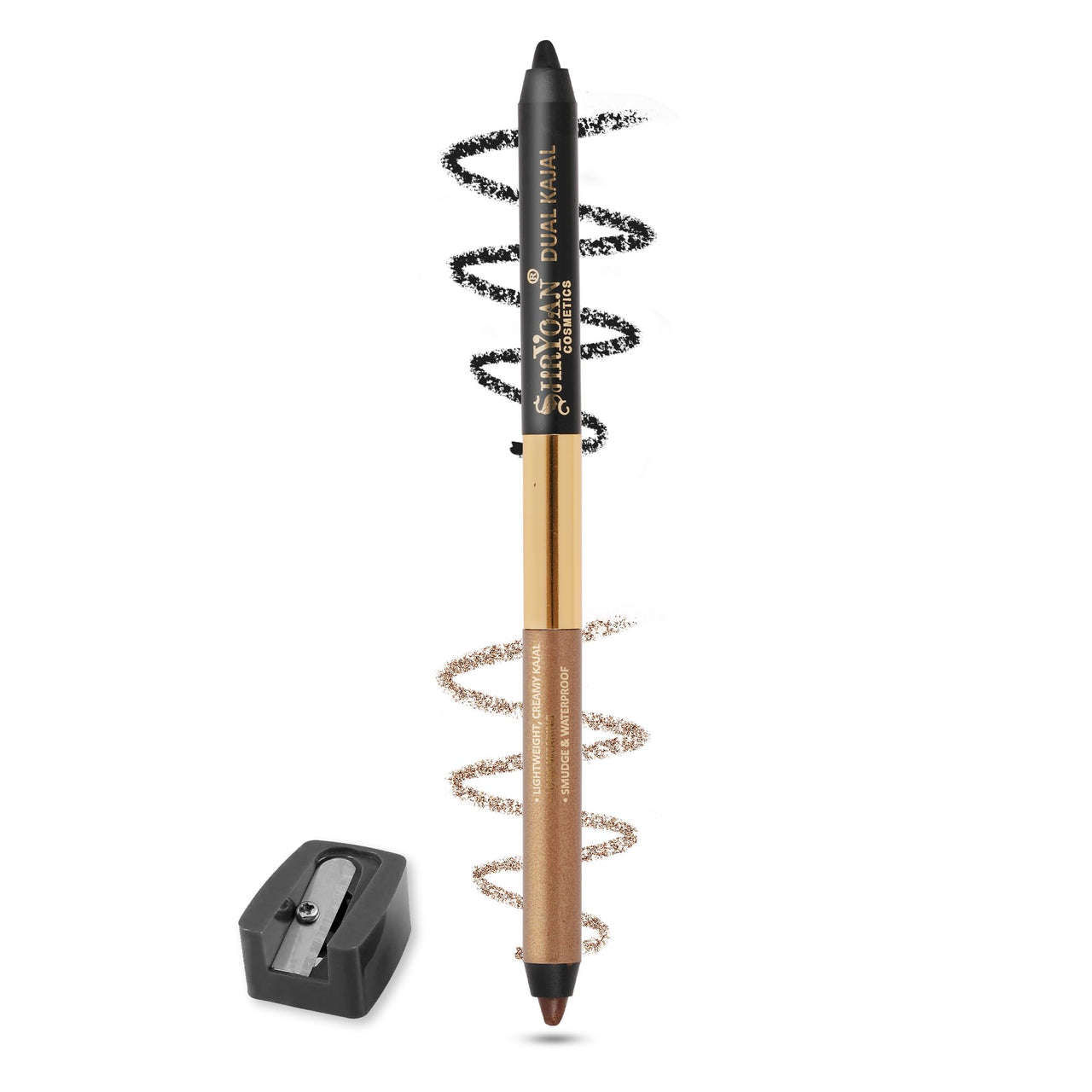 Shryoan Shimmery Dual Kajal with Sharpener | Waterproof | Long-Lasting | Black & Brown Shades | Long lasting smudge proof| Sweat proof Formula | 24-Hour Wear (Pack of 1)