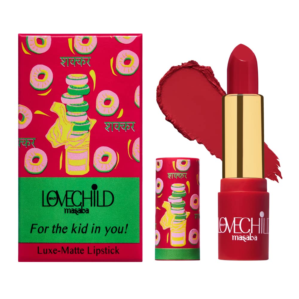 LoveChild Masaba - Twisted - Luxe Matte Lipstick, Keeps Lips Moisturised, Long lasting, Cherry Red, Bullet Matte Lipstick, 4ML