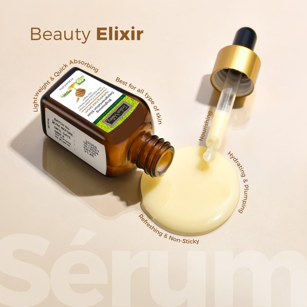 INDUS VALLEY Brightening Depigmentation Elixir Hydrating Face Serum with Cow Yogurt, Mashobra Wild Honey & Greenbean Extract | Reduces Pigmentation, Dark Spots & Dullness - 20ml