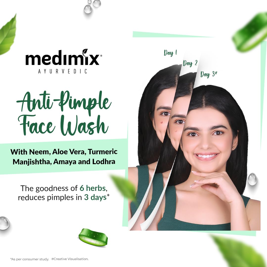 Medimix Ayurvedic Anti Pimple Face Wash 100ml (Combo pack of 3) | With Neem, Aloe Vera, and Turmeric | Helps reduce & prevent pimples | Natural | Herbal | Paraben-free | Soap-free | SLES-Free