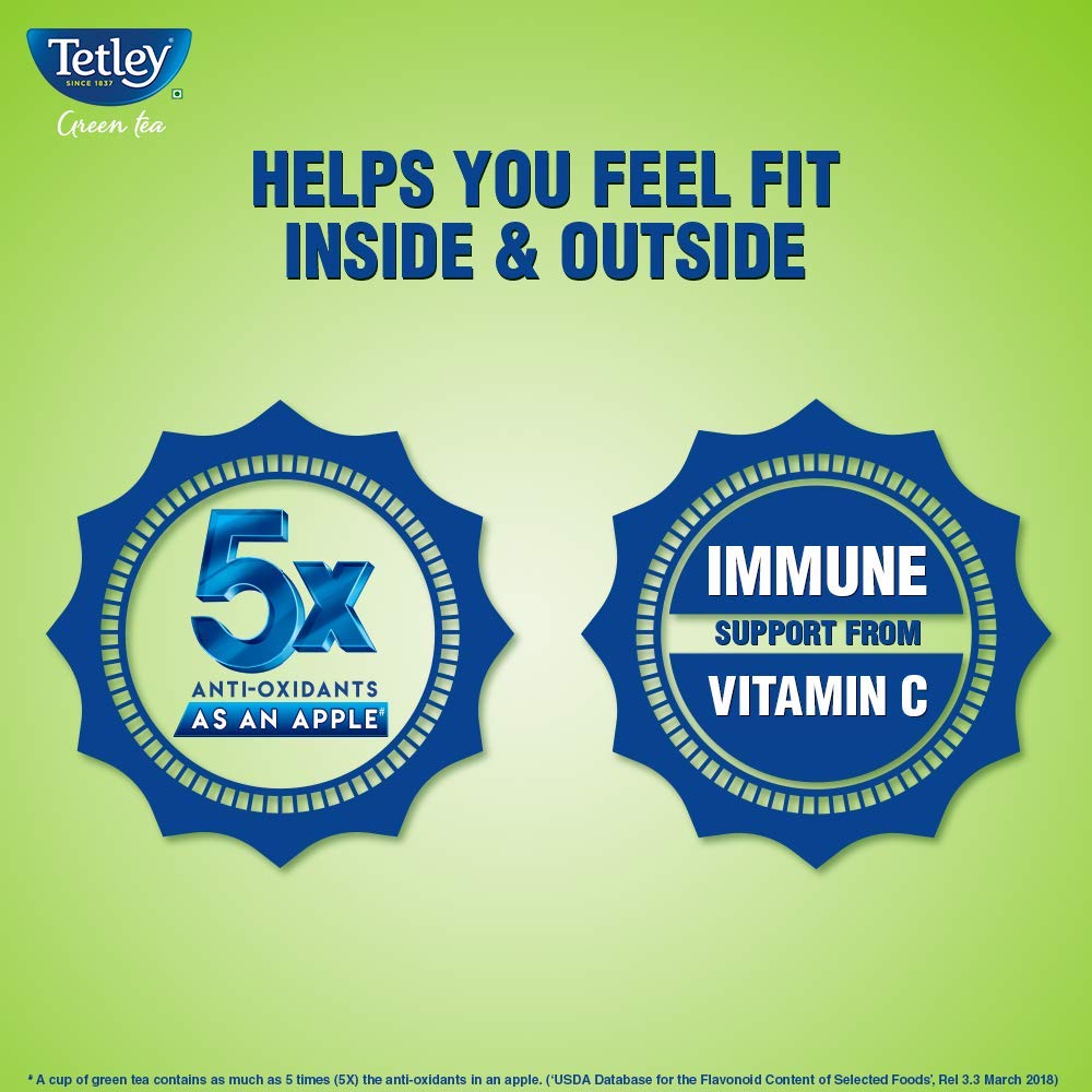 Tetley Green Tea Immune, With Added Vitamin C, Ginger, Mint & Lemon, 25 Tea Bags, 1.4gx25