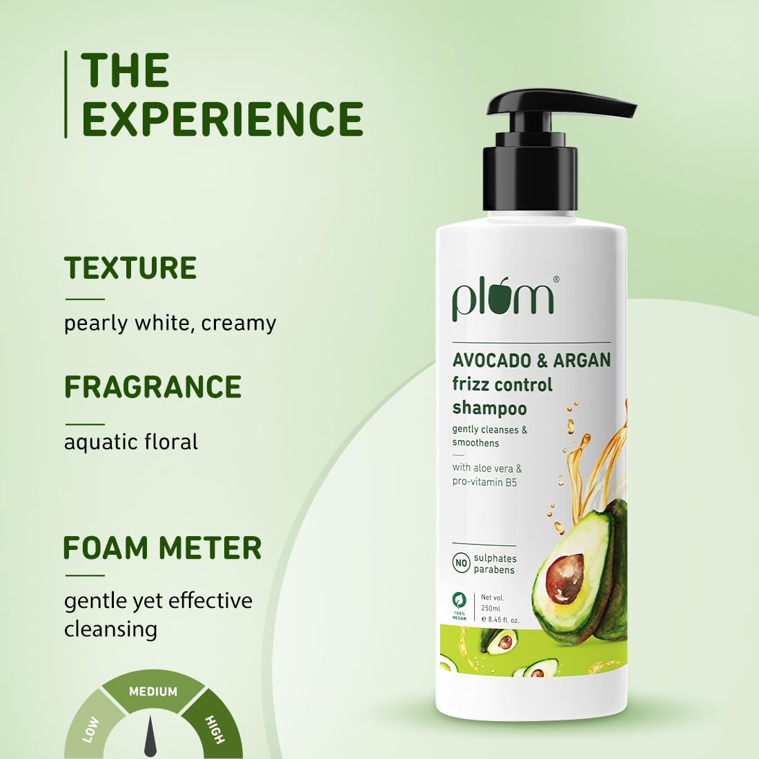 Plum Avocado & Argan Frizz Control Shampoo for curly, wavy, frizzy hair| With Argan Oil, Avocado Oil, Aloe Vera Extract | Reduces Frizz, Retains moisture, conditions strands (Pack of 2)