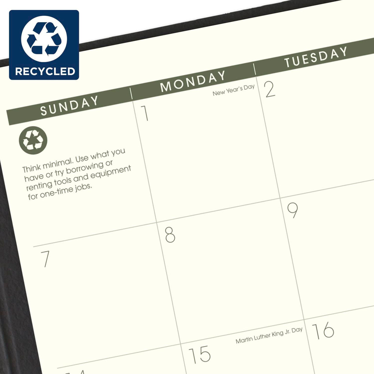 AT-A-GLANCE 2024 Monthly Planner, 9" x 11", Large, Spiral Bound, Recycled, Monthly Tabs, Faux Leather, Black (70260G0524)