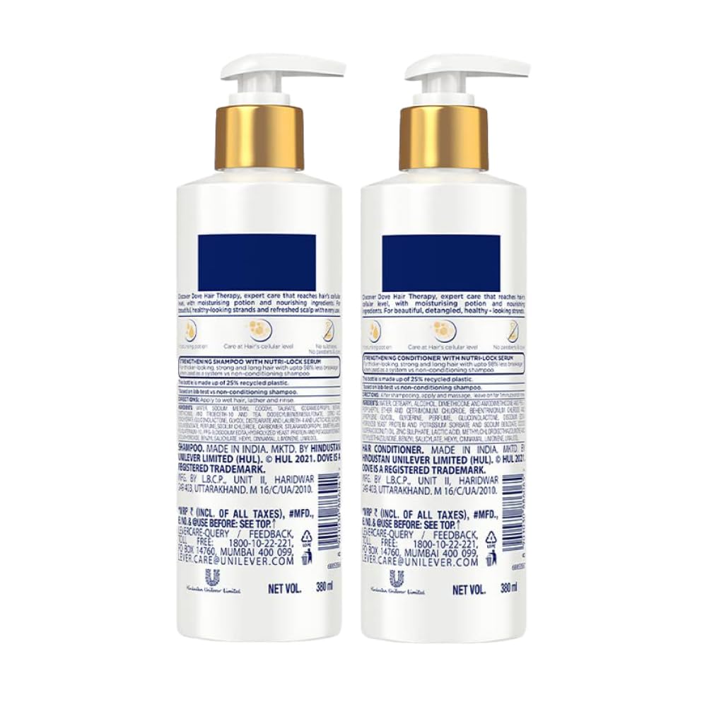 Dove Hair Therapy Breakage Repair Sulphate-Free Shampoo 380ml + Conditioner 380ml, (Combo Pack)| No Parabens & Dyes | Enriched With Nutri-Lock Serum