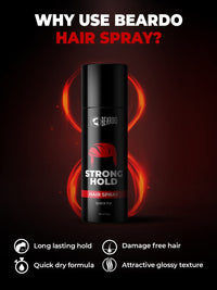 BEARDO Strong Hold Hair Spray, 192 Ml, Hair Spray For Men, Hair Styling, Hair Setting Spray, Hair Fixing Spray, Strong Hold, Natural Shine, Pack of 1