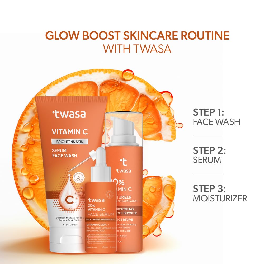Twasa Vitamin C Serum Face Wash For Skin Brightening, Even Skin Tone & Reduce Dark Circles with Niacinamide & Orange Beads | Paraben & SLS Free(100 ml)