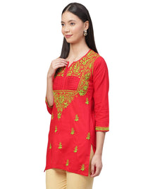 Ada Women's  Cotton Top Hand Embroidered Lucknowi Chikankari Tunic Kurti