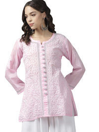 Ada Women's  Hand Embroidered Lucknowi Chikankari Cotton Straight Short Top Kurti A178625