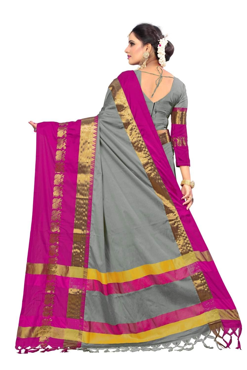 PAREVDEE Women's  Dobby Cotton Saree With Blouse Piece