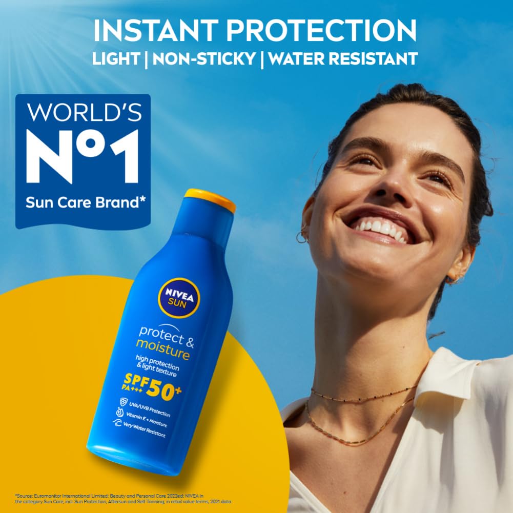 NIVEA Sun Protect And Normal Moisture 125Ml Spf 50 Advanced Sunscreen For Instant Protection| Pa+++ Uva - Uvb Protection System| Vitamin E + Moisture| Very Water Resistant| For Men & Women