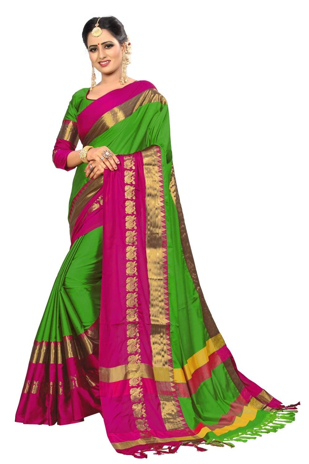 PAREVDEE Women's  Dobby Cotton Saree With Blouse Piece