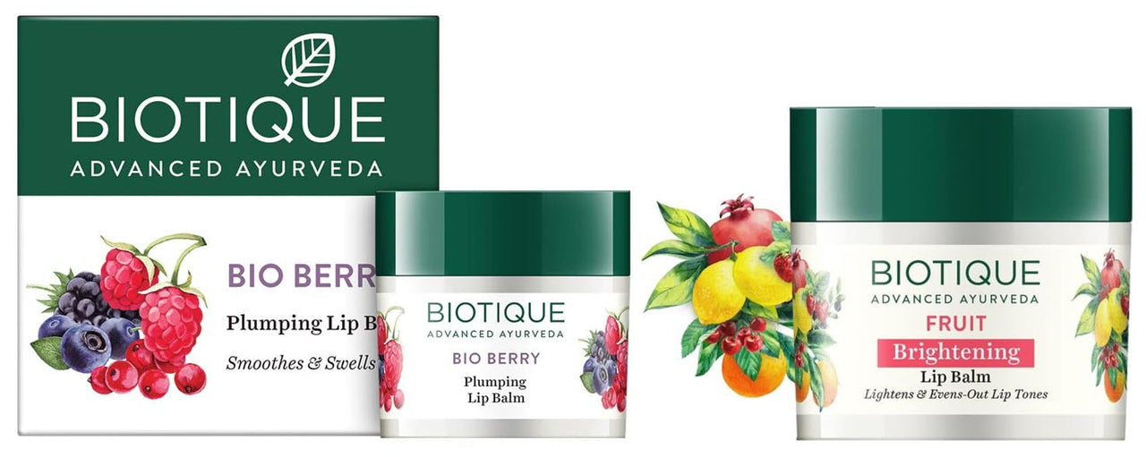Biotique Bio Fruit Whitening Lip Balm, 12g & Biotique Bio Berry Plumping Lip Balm Smoothes & Swells Lips, 12G